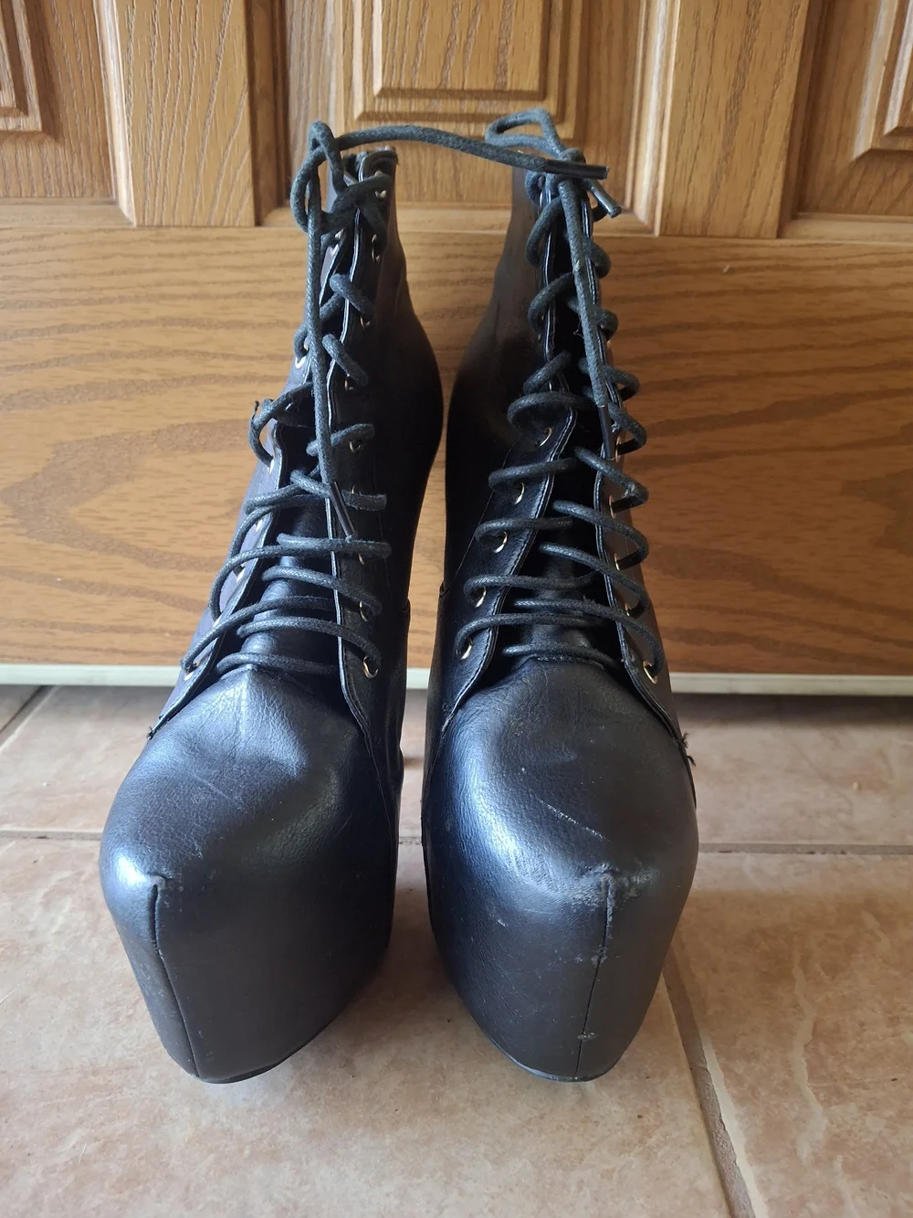 Women's Black Lace-Up Platform Ankle Booties